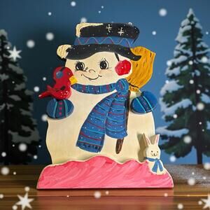 Christmas Holiday Snowman Hand Crafted Wooden Sign 15.5" Tall